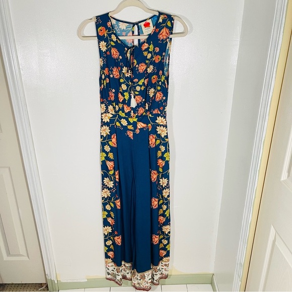 NEW Farm Rio for Anthropologie Dollis Floral Jumpsuit Bohemian Tropical Size XS - Picture 2 of 12